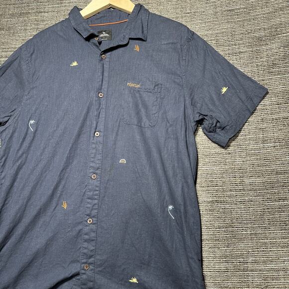 Rip Curl Shirt Men's L Blue Short Sleeve Button Up Embroidered Logos Pocket - Picture 4 of 13